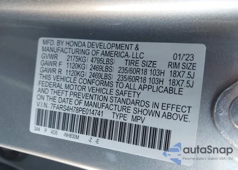 2023 Honda Cr-V Ex-L Awd from USA, damaged, VIN 7FARS4H78PE014741